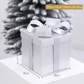 Square silver frosted glitter gift box with bow for holiday decor, 30x30x30cm size - Silver / 30cm