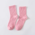 Women's pink heathered cotton crew socks featuring a ribbed knit design and elastic fit - Red