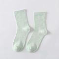 Women's casual solid color cotton crew socks in refreshing mint green knit style - Green