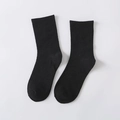 Classic black mid-calf cotton socks with ribbed texture on a white background - Black