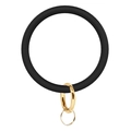 Matte black silicone circular bracelet keychain with a gold metal spring ring clasp - Black