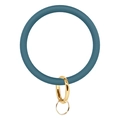 Blue silicone keyring bracelet with a gold metal clasp and a small split ring - Teal