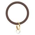 Brown silicone wristlet keychain with a gold metal spring clasp and split ring - Brown