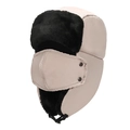 Colbacco invernale beige con fodera in pelliccia sintetica e maschera protettiva - Taglia unica / Cachi