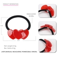Red heart acetate hair tie with three hearts design and black elastic band for women - Red (Style A)