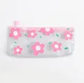 Transparent glitter pencil case with pink floral print and LOVE text lettering - Pink Large Flowers / Transparent Glitter