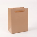 Detail of light brown blank paper gift bag with woven rope handles on white background - Rose Gold