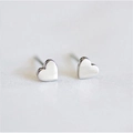 Brushed silver titanium steel stud earrings in an elegant small heart shaped design - Heart / Steel