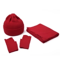 Detalle del conjunto de punto rojo para invierno con gorro bufanda y guantes sin dedos - Rojo