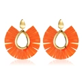 Bohemian fan-shaped tassel earrings in bright orange and polished gold metal - Orange
