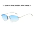 Occhiali da sole Y2K senza montatura con montatura argento e lenti sfumate blu - Montatura Argento Lente Sfumata Blu