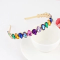 Baroque rainbow rhinestone headband with pear-cut crystals on a gold alloy frame - Waterdrop-Gold