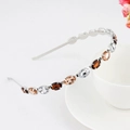 Baroque metal headband featuring oval amber and champagne gemstones on a silver frame - Three-color Rhinestone-Silver