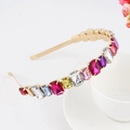 Golden headband for women featuring colorful crystals and a baroque vintage design - Square Diamond-Gold