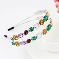 Narrow silver metal headband featuring colorful rhinestones and sparkling gemstones - Style 03-Silver