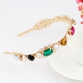 Baroque gold headband with multi-colored crystals and white pearls in a vintage style - Style 02-Gold