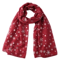 Écharpe de Noël rouge avec flocons d'argent et pois, châle doux en coton pour femme - Bordeaux