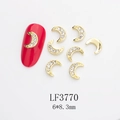 Macro shot of gold moon nail charm with rhinestones and dimensions for DIY manicure art - Gold Hollow Rhinestone Moon (LF3770)