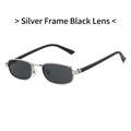 Retro small square sunglasses with silver metal frame and black gray lenses for street style - Silver Frame Black Grey Lens