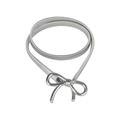 Women's silver metallic elastic belt featuring a minimalist polished bow buckle - Silver-Butterfly Bow