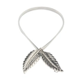 Detail of silver leaf metal elastic waist belt with textured leaves and spring chain - Silver-Leaf Buckle