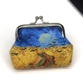 Detail of vintage coin purse with Van Gogh Wheatfield print and metal clasp closure - Ocean Blue No.5 (Wheatfield with Crows)