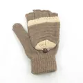 Gants en tricot marron avec motif flocon et rabat amovible pour l'hiver froid - Taille unique / Rayé Kaki