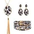 Golden alloy leopard print jewelry set with multi-layer bracelet necklace and earrings - Geometric Square Collection (Style 31)