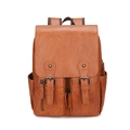 Classic British brown PU leather backpack with double front pockets and magnetic buckles - Tan