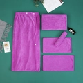 Set 5 pezzi asciugamani spa in microfibra viola con accappatoio a fascia e teli bagno - Fascia per Capelli 20*70cm / Viola Medio