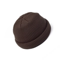 Close-up of deep brown rib-knit texture on a warm vintage miki hat for winter - Adult / Coffee
