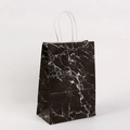 Close-up of black marble pattern paper gift bag with durable white rope handles - 15*11*6 / Black Marble Style (211-3)