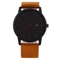 Minimalist black dial quartz watch with brown suede leather strap and red second hand - Black Dial Brown Strap