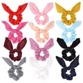 Set di 12 elastici per capelli in raso con orecchie di coniglio in vari colori moda - Multicolore Misto