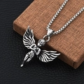 Silver guardian angel pendant necklace with polished titanium steel finish on box chain - Angel + 60cm Stainless Steel Chain