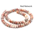 Detail view of Red Network patterned natural stone beads in a circular layout - 4*6mm 1 Strand (Approx 90pcs) / Red Network Stone