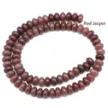 Macro detail of red jasper abacus beads showing natural stone texture and deep red finish - 4*6mm 1 Strand (Approx 90pcs) / Red Black Jasper