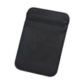Vertical slim black leather card holder with two slots and premium stitched texture - Black