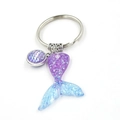 Elegant ocean mermaid tail keychain with blue-purple gradient resin and silver ring - Purple To Blue Gradient