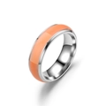 Detailed side view of silver stainless steel ring with orange luminous inlay glow - US 9 / Orange