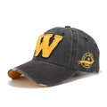Distressed black baseball cap with yellow W embroidery and vintage washed cotton finish - Adjustable / Black