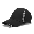 Punk zwarte baseballpet met zilveren metalen ringen en decoratieve hangende kettingen - Verstelbaar / Zwart