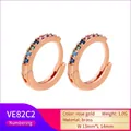 Detail of rose gold brass hoop earrings with multi-color stones, 13x14mm and 1.0g - Rose Gold Multicolor