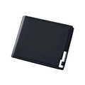 Portafoglio bifold da uomo nero sottile in ecopelle con dettaglio metallico argento - Orizzontale / Nero