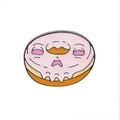 Detail view of pink and orange cartoon donut enamel pin with cute expression and metal finish - Donut Skeleton Style (C1475-2)