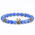 8mm blue imperial jasper beaded bracelet with gold crown pendant and black cubic zirconia - Natural Imperial Stone (Elastic)