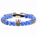 8mm blue imperial stone crown bracelet with micro-paved black cubic zirconia accents - Natural Imperial Stone (Woven)
