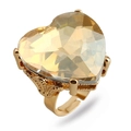 Vintage heart-shaped ring with champagne gold crystal and adjustable gold hollow band - Adjustable Open / Champagne