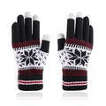 Winter thermal knit touchscreen gloves with snowflake pattern in black, white and red - Black Snowflake Style