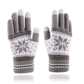 Grey and white knit touchscreen gloves featuring a festive snowflake pattern for winter - Gray Snowflake Style